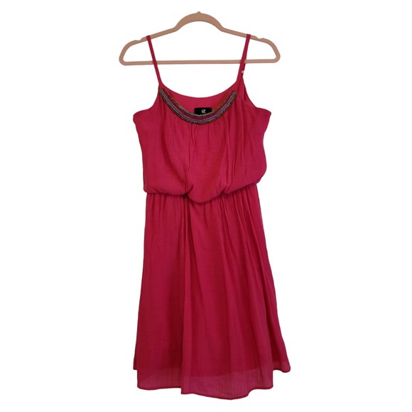 Iz Byer Dresses & Skirts - Iz Byer Womens Size M Fuchsia Pink Summer Spaghetti Strap Beaded Top Mini Dress